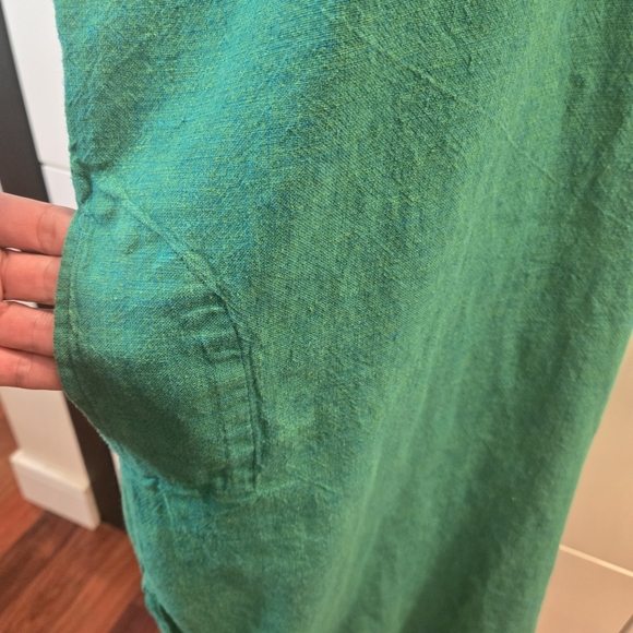 Cotton Textured 1/2 Button Down Midi Slit Tunic Dress Green Womens Size Large - Picture 6 of 9